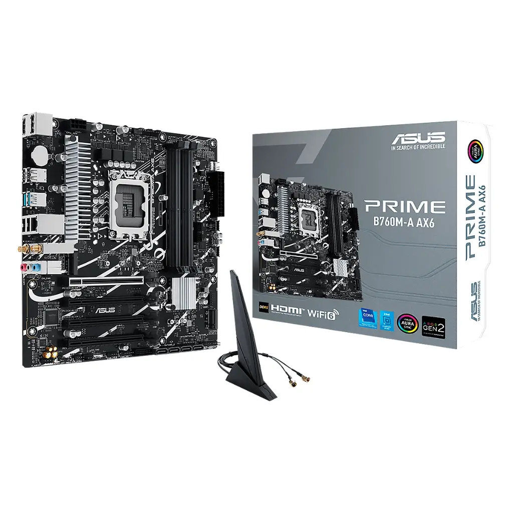 MBO ASUS PRIME B760M-A AX6 LGA-1700 Intel 14va. 4DDR5 Wifi DP HDMI 3M.2 12USB PCIe 4.0 mini-ATX